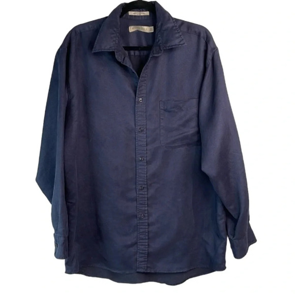 VINTAGE 90s Retreat Men’s Navy Blue Chamois  Microfibre Boxy Shirt Size M 15.5 - Picture 13 of 13